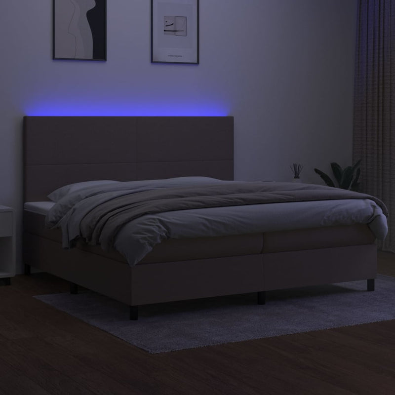 vidaXL tópszínű szövet rugós és LED-es ágy matraccal 200 x 200 cm