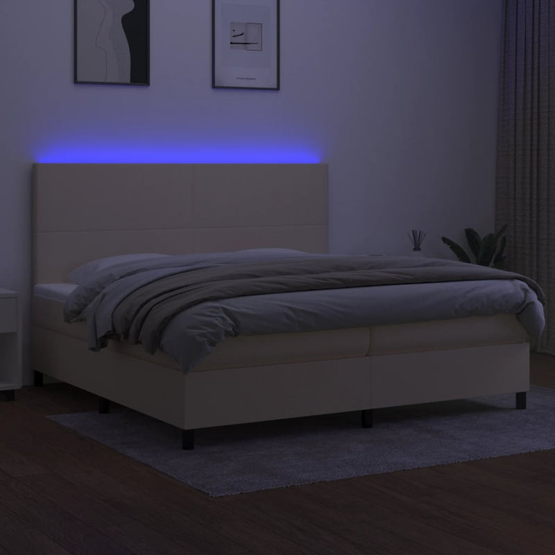 vidaXL krémszínű szövet rugós és LED-es ágy matraccal 200 x 200 cm