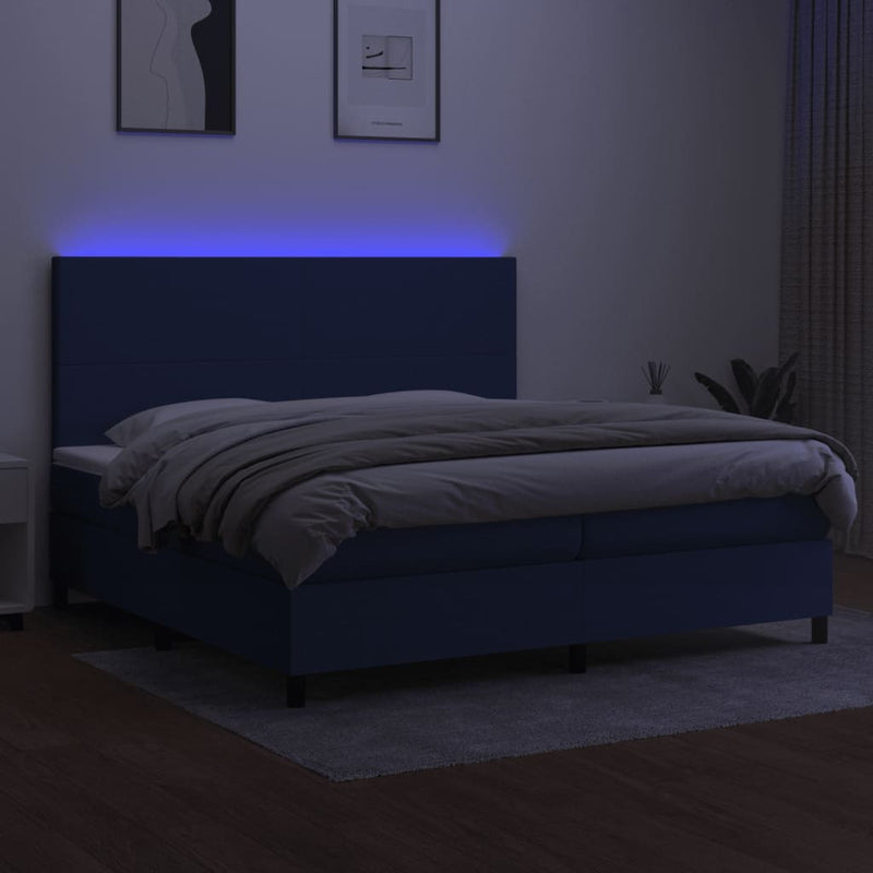 vidaXL kék szövet rugós és LED-es ágy matraccal 200 x 200 cm