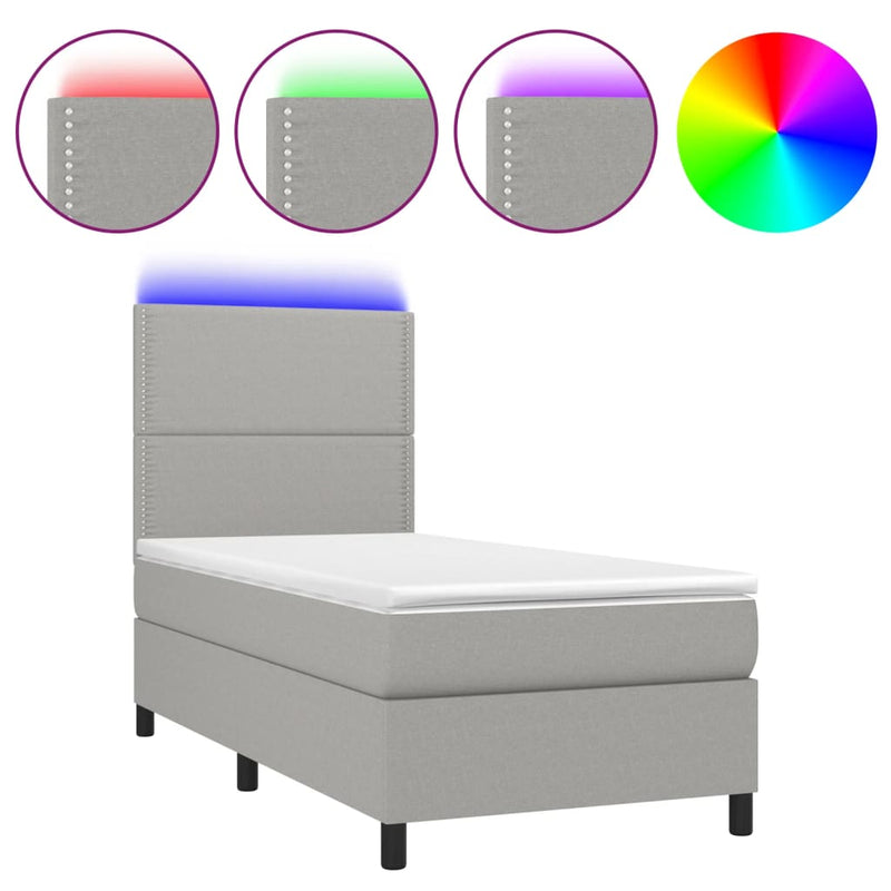 vidaXL világosszürke szövet rugós és LED-es ágy matraccal 90x190 cm