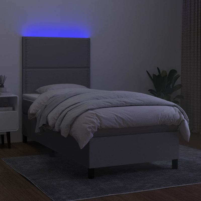 vidaXL világosszürke szövet rugós és LED-es ágy matraccal 90x190 cm
