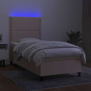 vidaXL krémszínű szövet rugós és LED-es ágy matraccal 90x190 cm