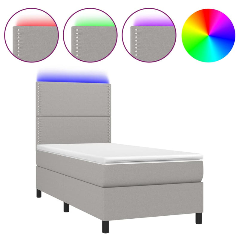 vidaXL világosszürke szövet rugós és LED-es ágy matraccal 90x200 cm