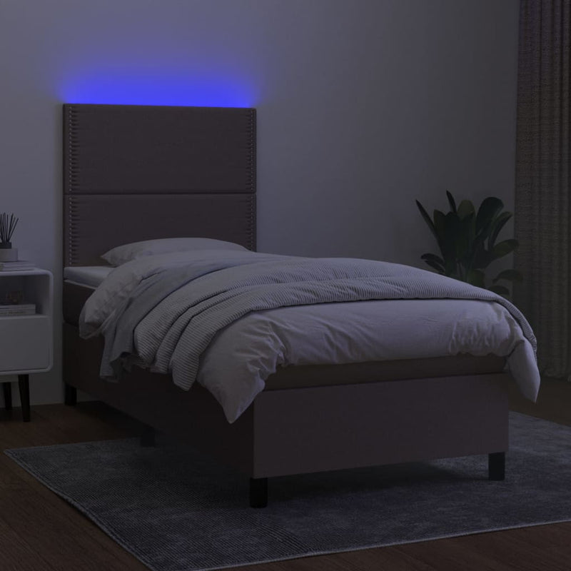 vidaXL tópszínű szövet rugós és LED-es ágy matraccal 100x200 cm