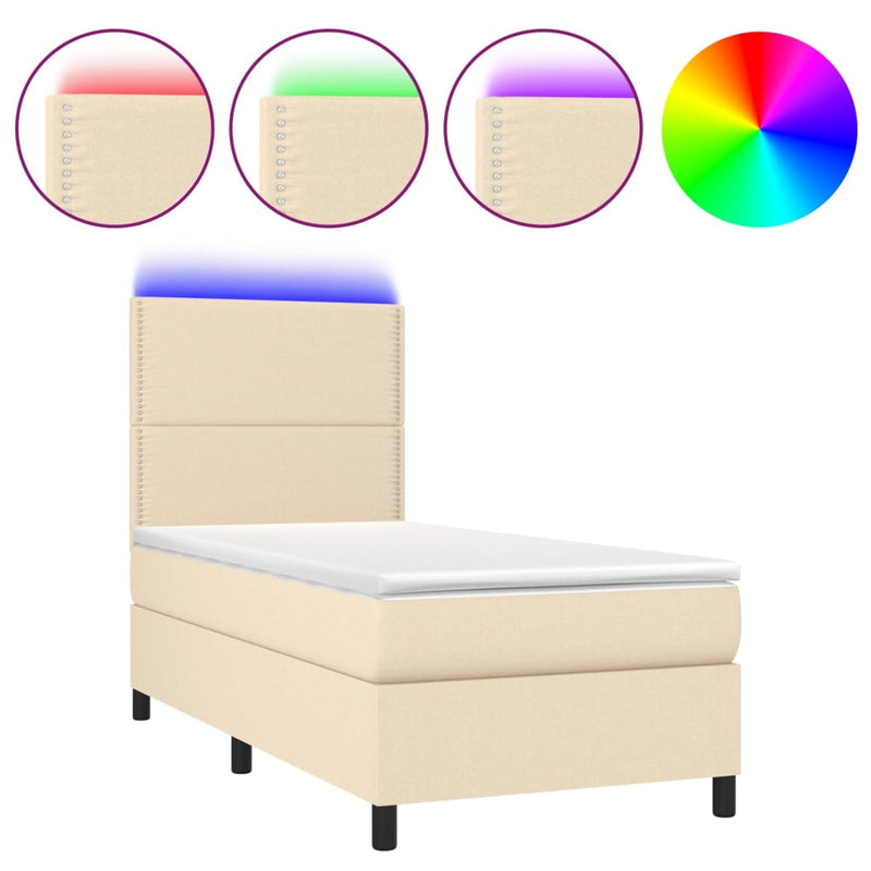 vidaXL krémszínű szövet rugós és LED-es ágy matraccal 100x200 cm