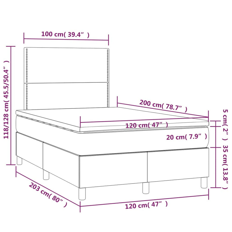 vidaXL fekete szövet rugós és LED-es ágy matraccal 120 x 200 cm