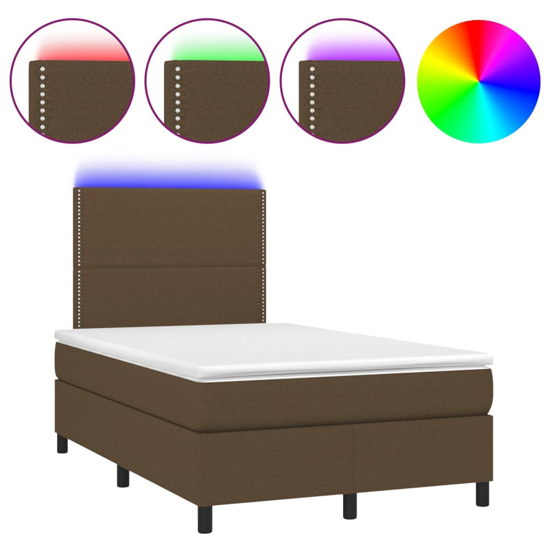 vidaXL barna szövet rugós és LED-es ágy matraccal 120 x 200 cm
