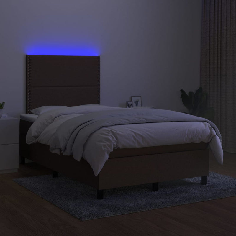 vidaXL barna szövet rugós és LED-es ágy matraccal 120 x 200 cm