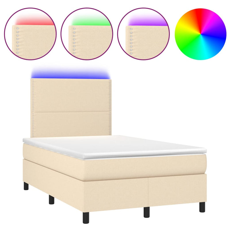 vidaXL krémszínű szövet rugós és LED-es ágy matraccal 120 x 200 cm
