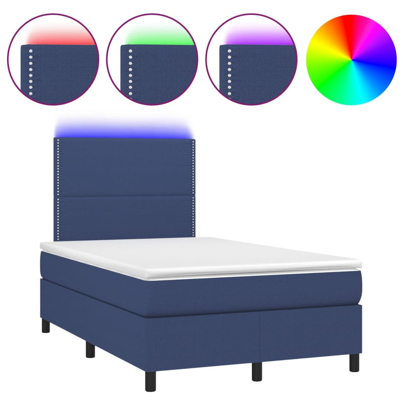 vidaXL kék szövet rugós és LED-es ágy matraccal 120 x 200 cm