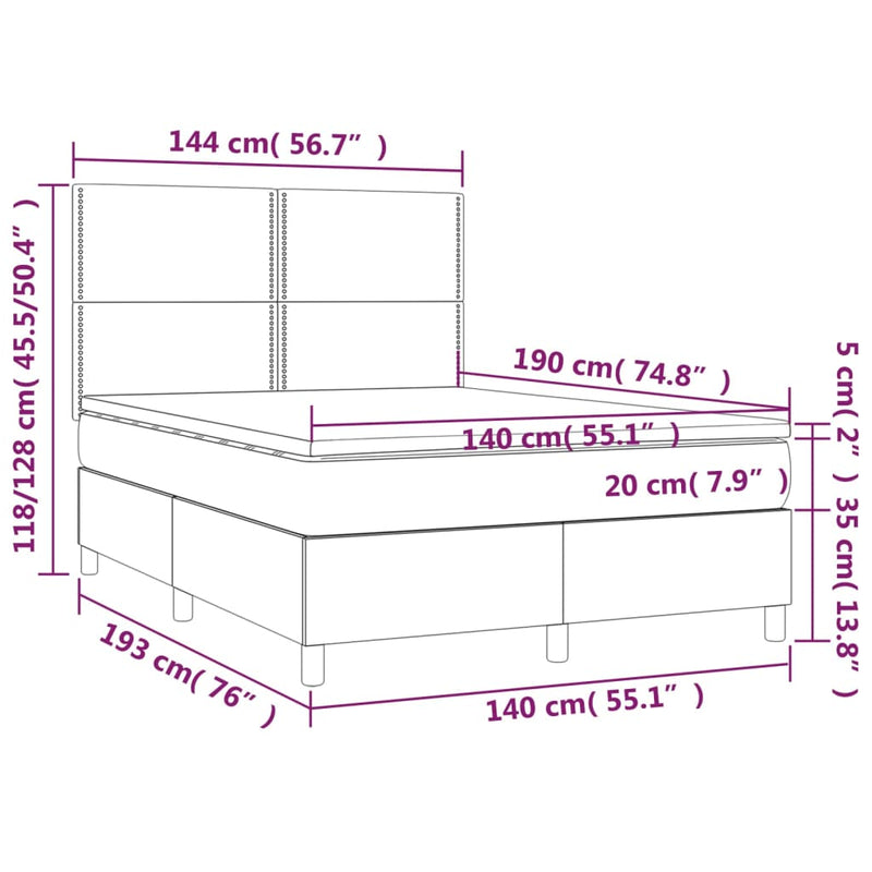 vidaXL sötétszürke szövet rugós és LED-es ágy matraccal 140x190 cm