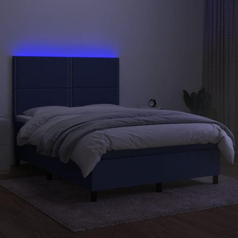 vidaXL kék szövet rugós és LED-es ágy matraccal 140x190 cm