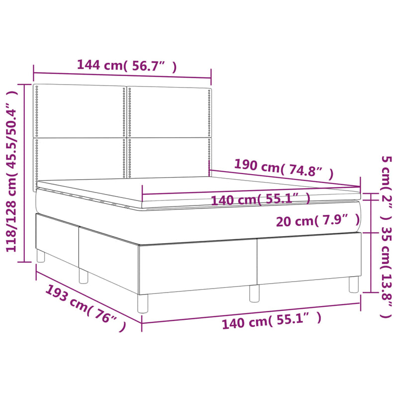 vidaXL kék szövet rugós és LED-es ágy matraccal 140x190 cm