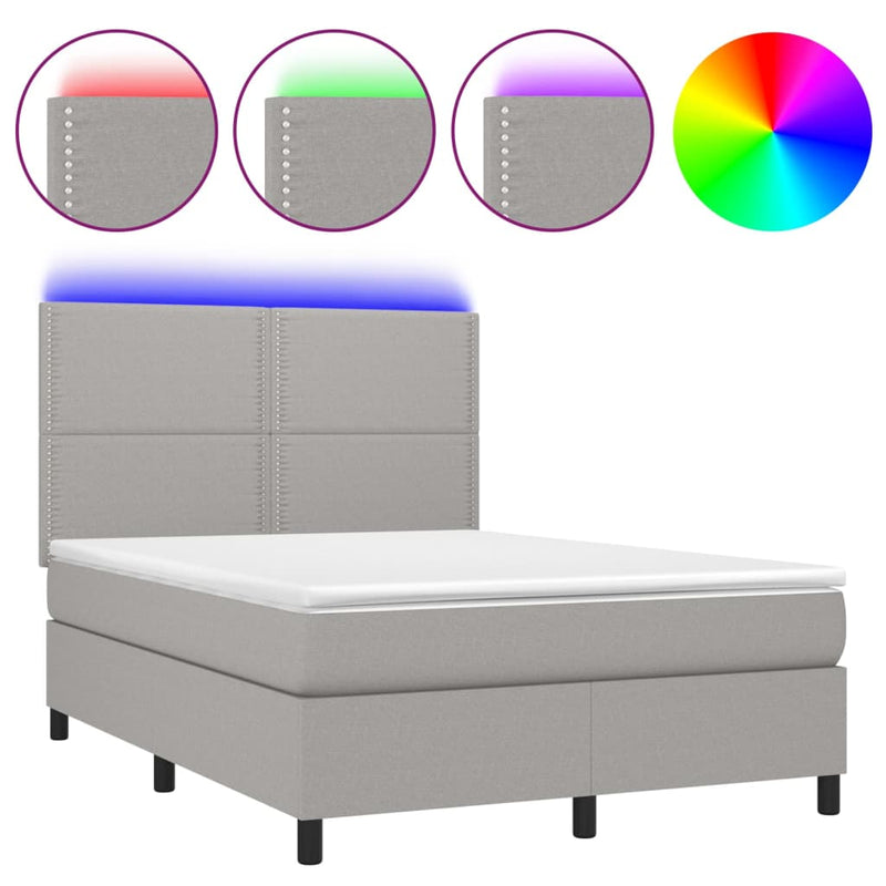 vidaXL világosszürke szövet rugós és LED-es ágy matraccal 140x200 cm