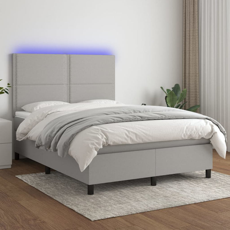 vidaXL világosszürke szövet rugós és LED-es ágy matraccal 140x200 cm