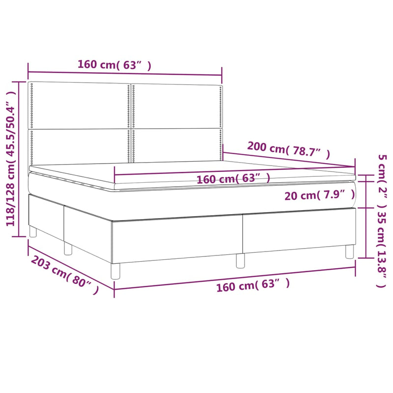 vidaXL sötétszürke szövet rugós és LED-es ágy matraccal 160x200 cm
