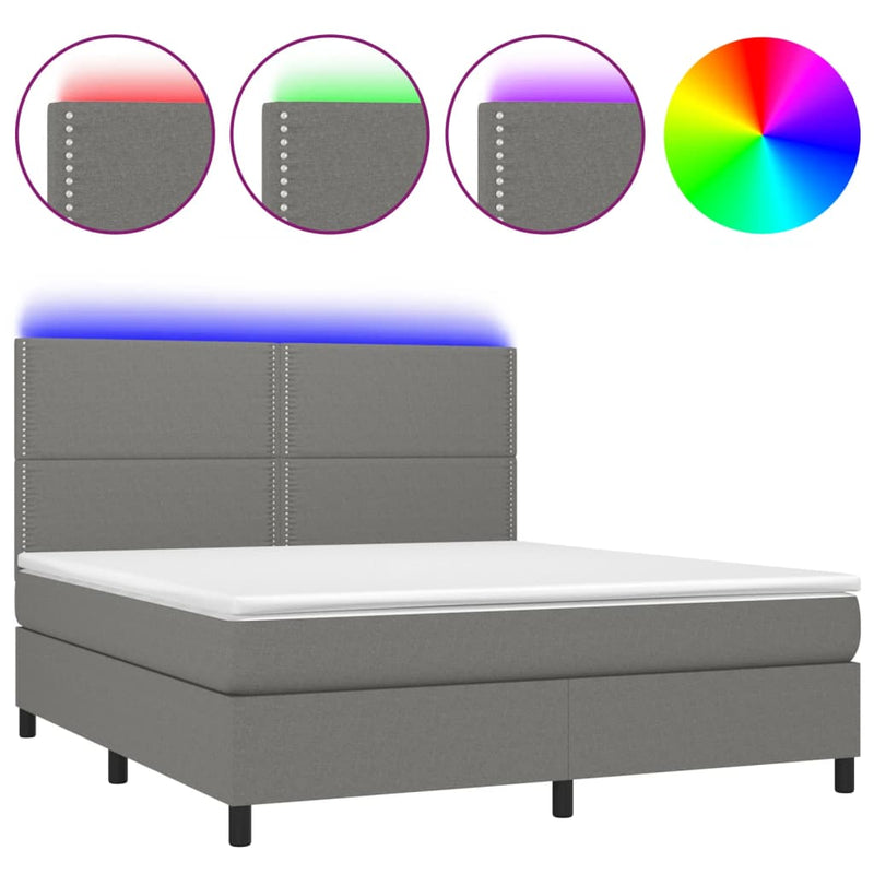 vidaXL sötétszürke szövet rugós és LED-es ágy matraccal 180 x 200 cm