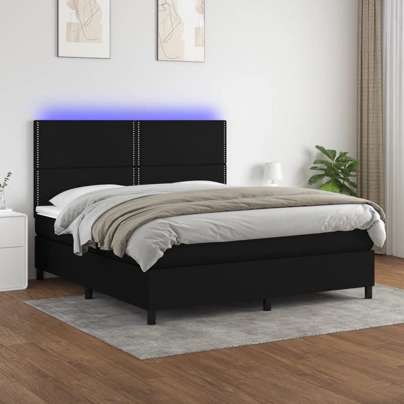 vidaXL fekete szövet rugós és LED-es ágy matraccal 180 x 200 cm