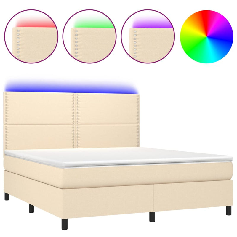 vidaXL krémszínű szövet rugós és LED-es ágy matraccal 180 x 200 cm