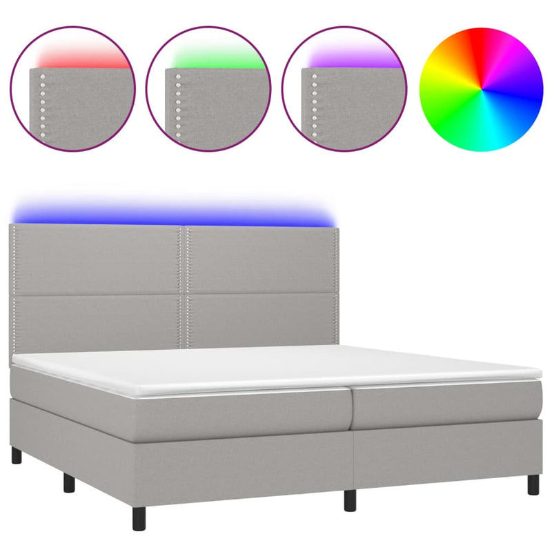 vidaXL világosszürke szövet rugós és LED-es ágy matraccal 200x200 cm