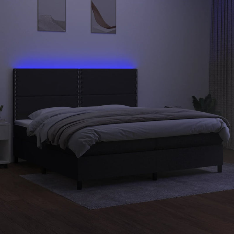 vidaXL fekete szövet rugós és LED-es ágy matraccal 200x200 cm