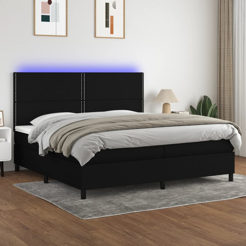 vidaXL fekete szövet rugós és LED-es ágy matraccal 200x200 cm