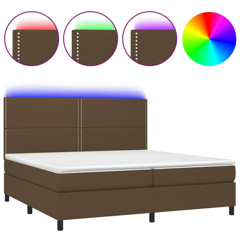 vidaXL barna szövet rugós és LED-es ágy matraccal 200x200 cm