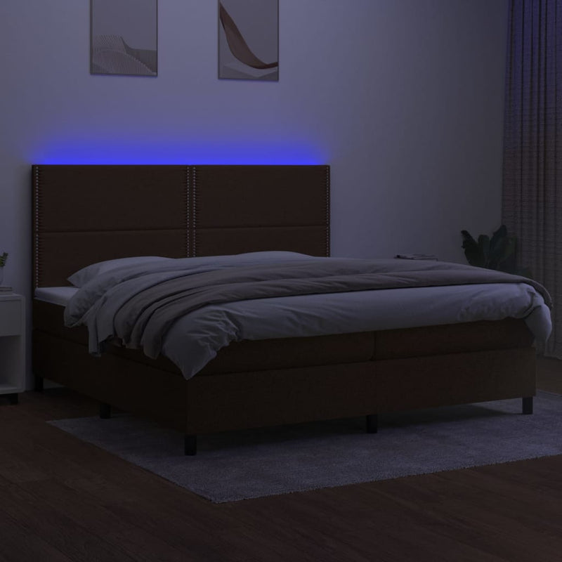 vidaXL barna szövet rugós és LED-es ágy matraccal 200x200 cm