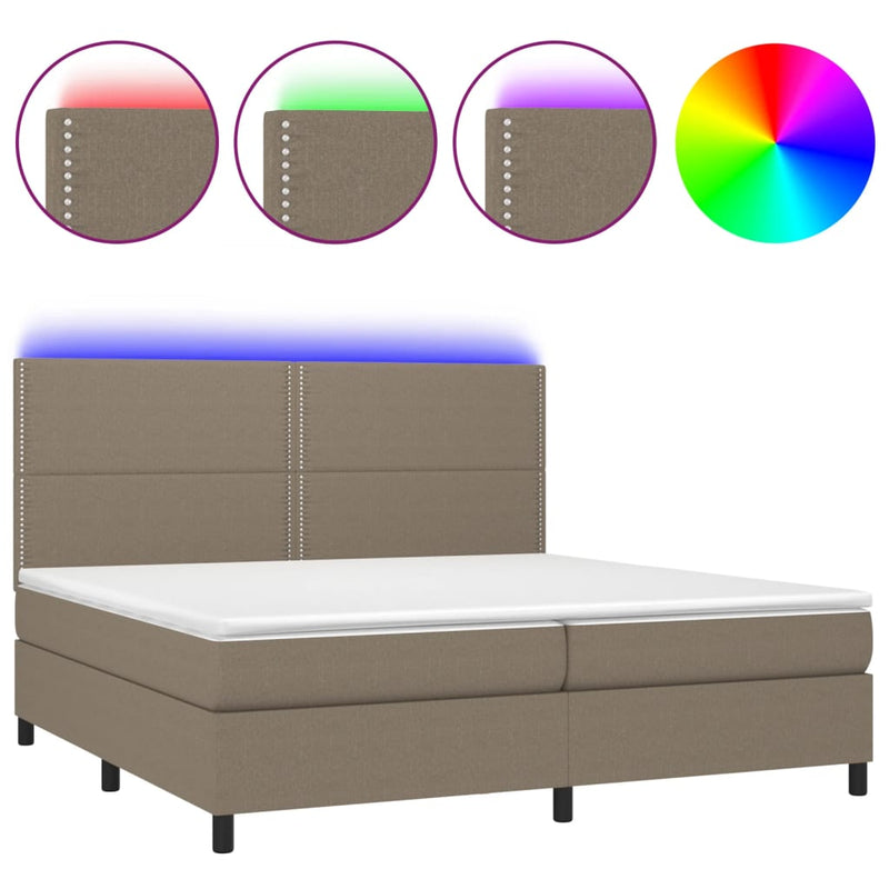 vidaXL tópszínű szövet rugós és LED-es ágy matraccal 200 x 200 cm