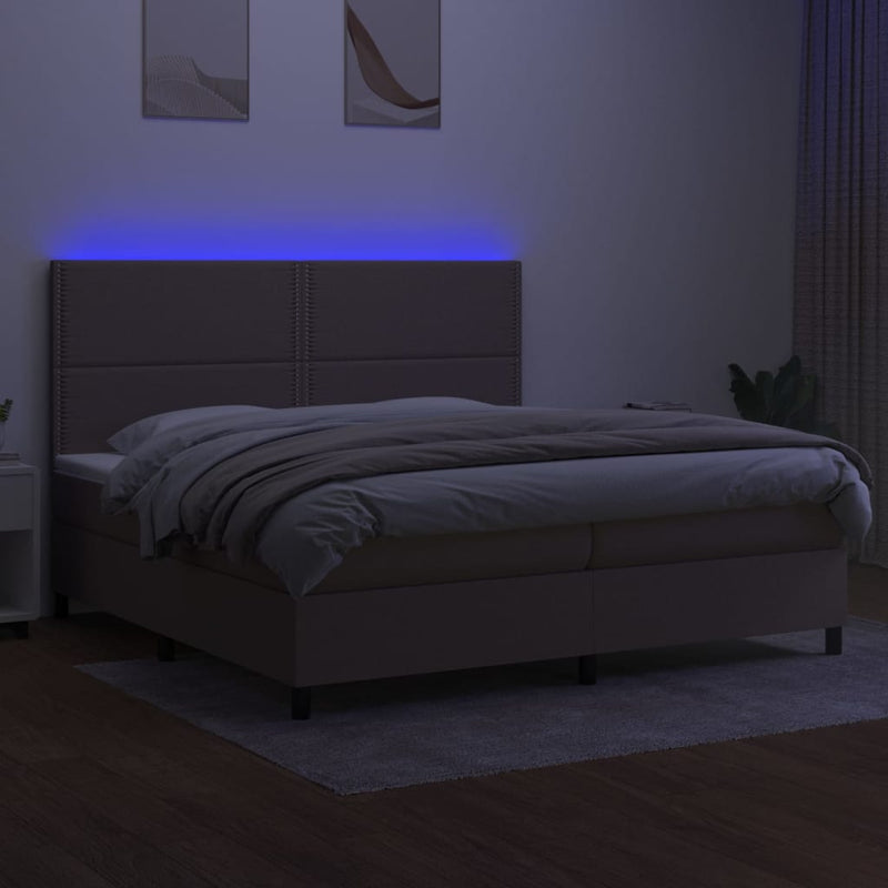 vidaXL tópszínű szövet rugós és LED-es ágy matraccal 200 x 200 cm