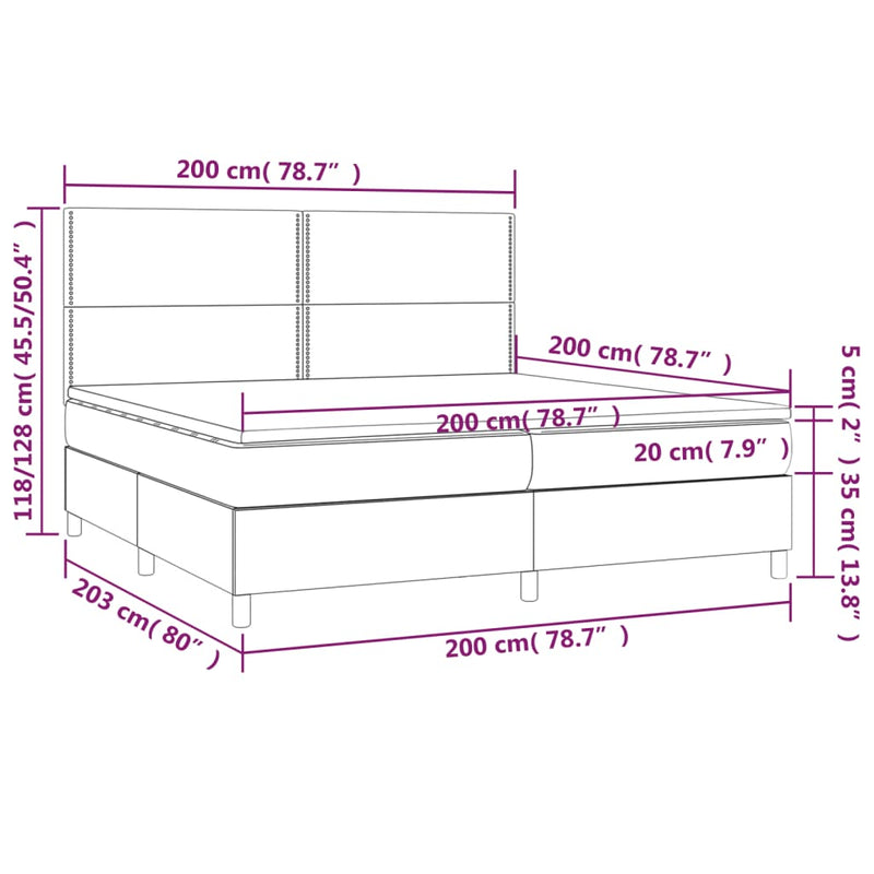 vidaXL tópszínű szövet rugós és LED-es ágy matraccal 200 x 200 cm