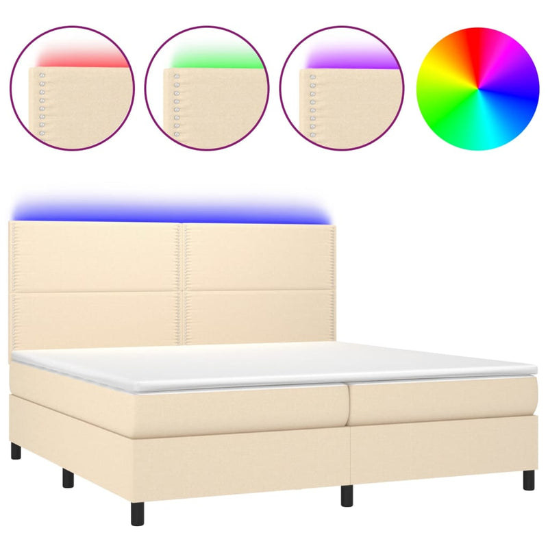 vidaXL krémszínű szövet rugós és LED-es ágy matraccal 200 x 200 cm