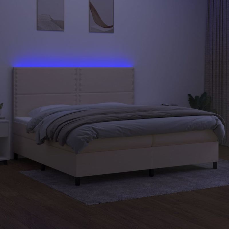 vidaXL krémszínű szövet rugós és LED-es ágy matraccal 200 x 200 cm