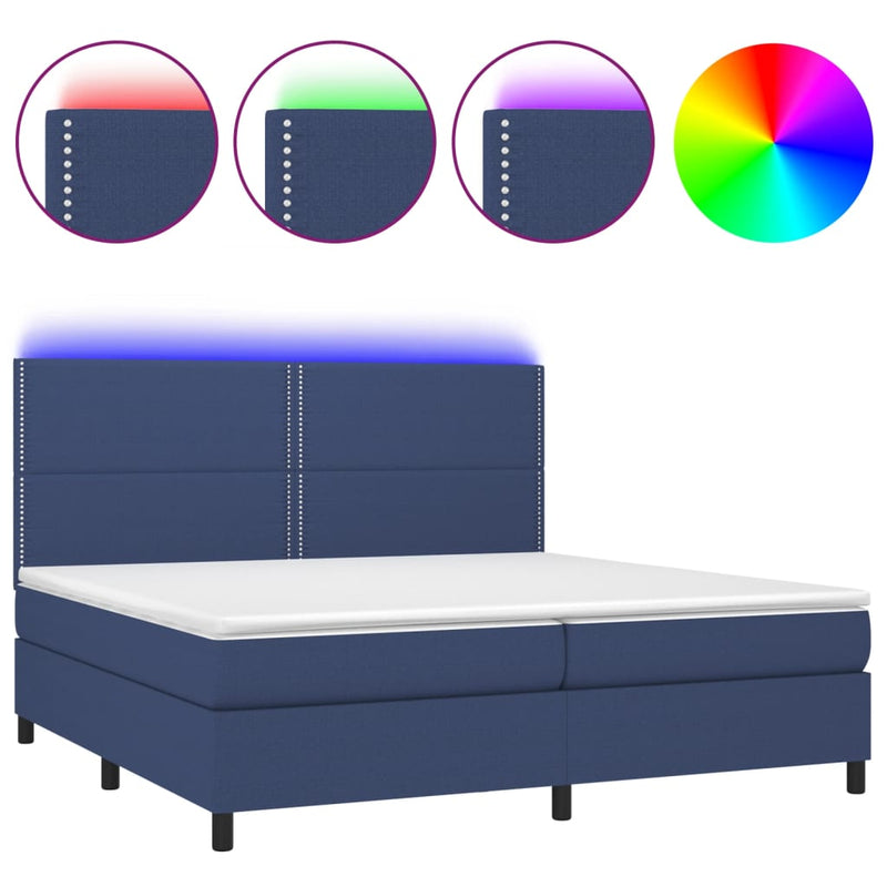 vidaXL kék szövet rugós és LED-es ágy matraccal 200 x 200 cm