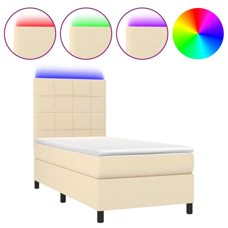 vidaXL krémszínű szövet rugós és LED-es ágy matraccal 80 x 200 cm