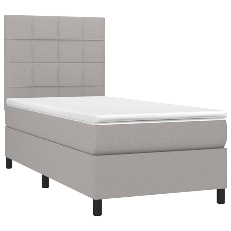 vidaXL világosszürke szövet rugós és LED-es ágy matraccal 90x190 cm