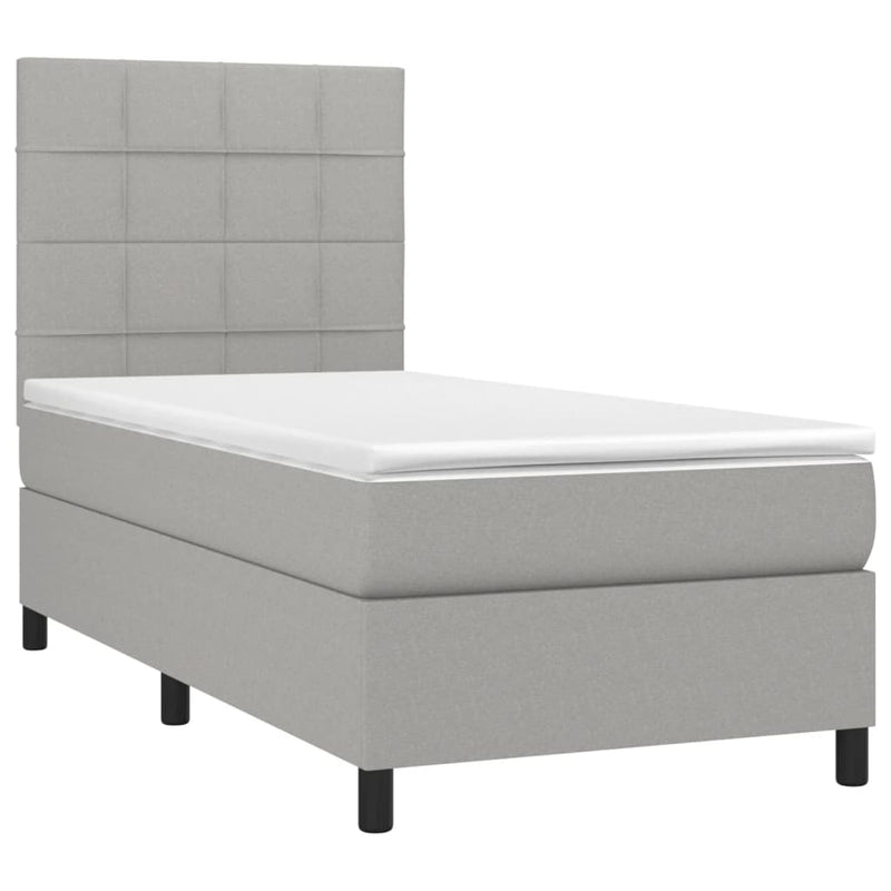 vidaXL világosszürke szövet rugós és LED-es ágy matraccal 90x200 cm