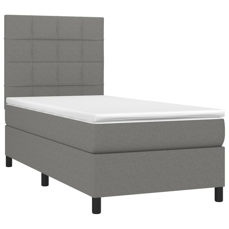 vidaXL sötétszürke szövet rugós és LED-es ágy matraccal 90x200 cm