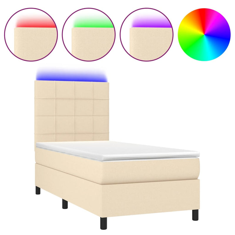 vidaXL krémszínű szövet rugós és LED-es ágy matraccal 90x200 cm