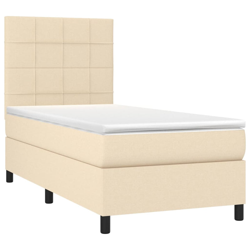 vidaXL krémszínű szövet rugós és LED-es ágy matraccal 90x200 cm