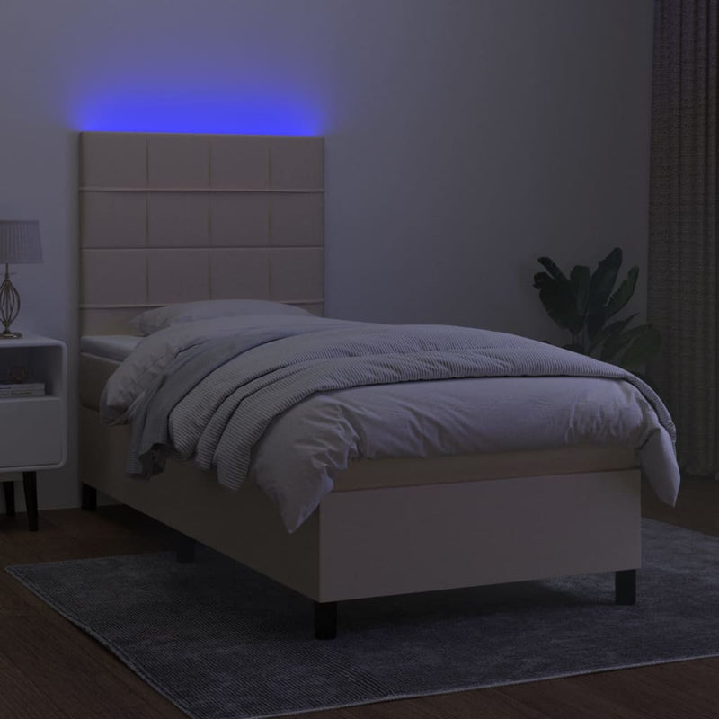 vidaXL krémszínű szövet rugós és LED-es ágy matraccal 90x200 cm