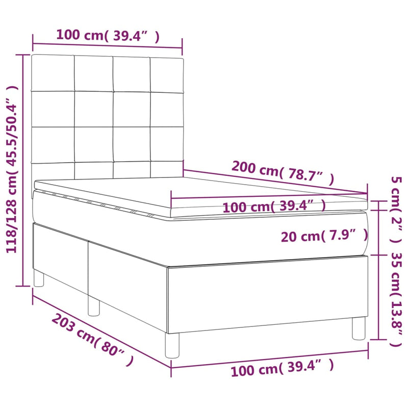 vidaXL fekete szövet rugós és LED-es ágy matraccal 100x200 cm