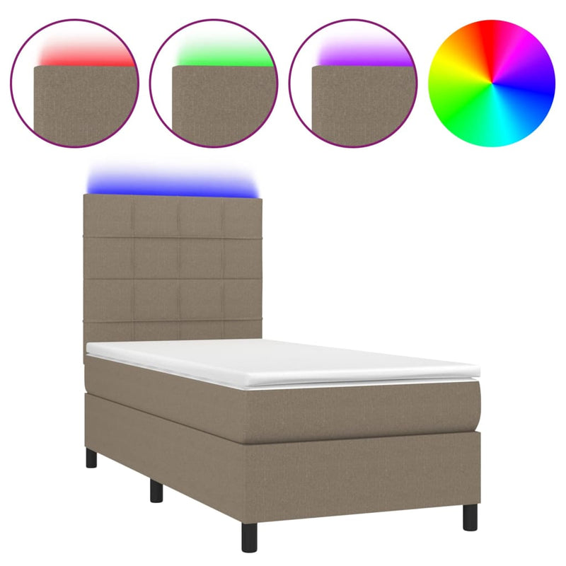 vidaXL tópszínű szövet rugós és LED-es ágy matraccal 100x200 cm