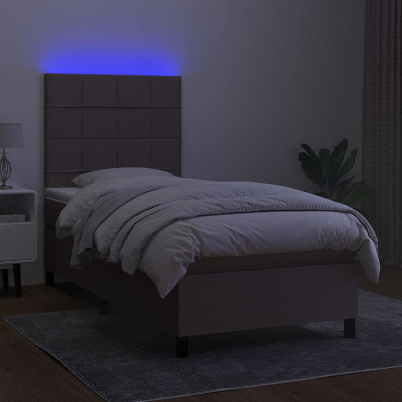 vidaXL tópszínű szövet rugós és LED-es ágy matraccal 100x200 cm
