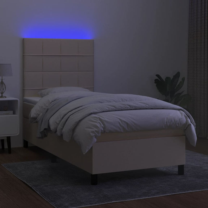 vidaXL krémszínű szövet rugós és LED-es ágy matraccal 100x200 cm