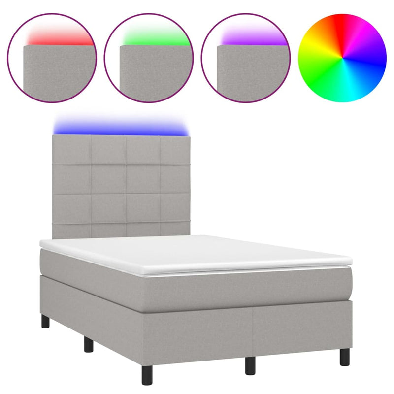 vidaXL világosszürke szövet rugós és LED-es ágy matraccal 120 x 200 cm