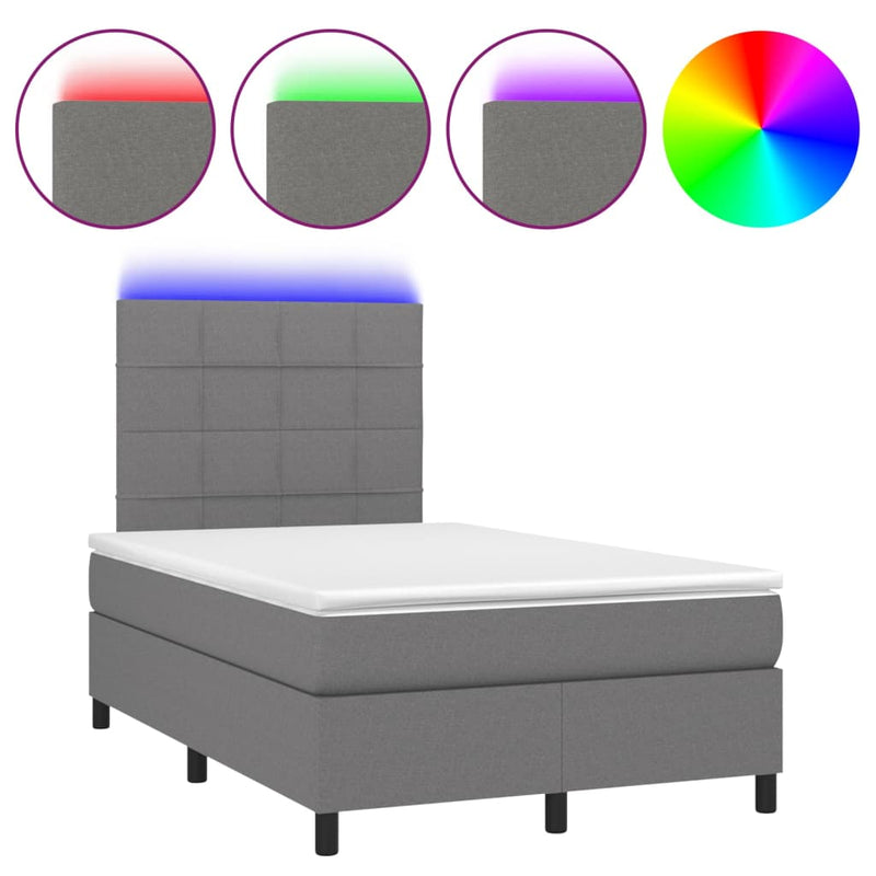 vidaXL sötétszürke szövet rugós és LED-es ágy matraccal 120 x 200 cm