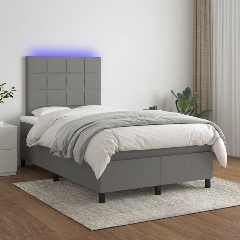 vidaXL sötétszürke szövet rugós és LED-es ágy matraccal 120 x 200 cm