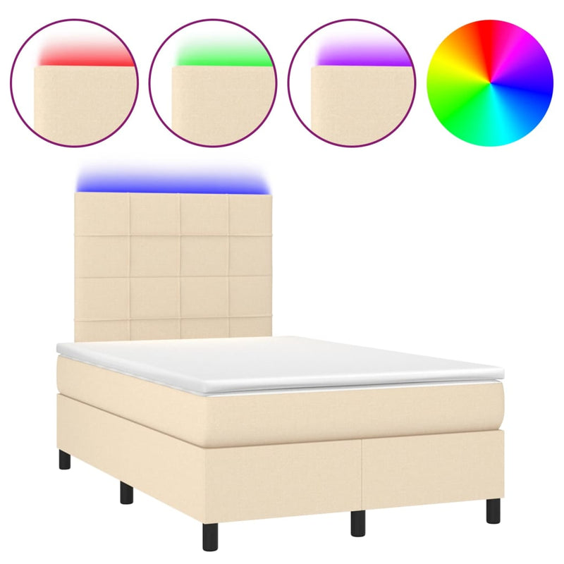 vidaXL krémszínű szövet rugós és LED-es ágy matraccal 120 x 200 cm