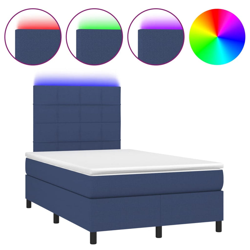 vidaXL kék szövet rugós és LED-es ágy matraccal 120 x 200 cm